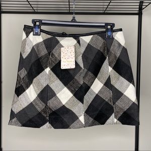 Free People Black and White Twiggy Wool Mini Skirt